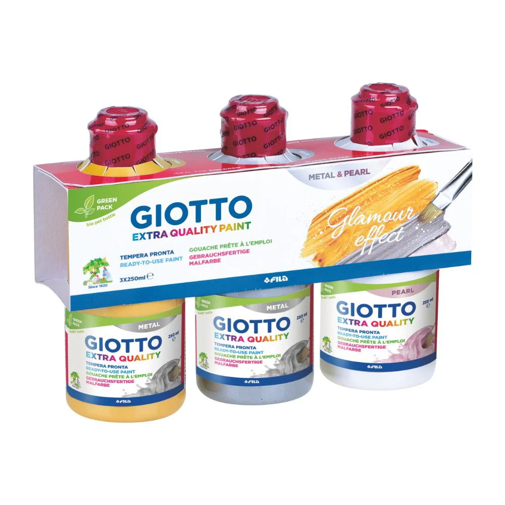 Giotto Extra Quality Metal & Pearl Paint – 3 x 250ml Shimmer Paint Set