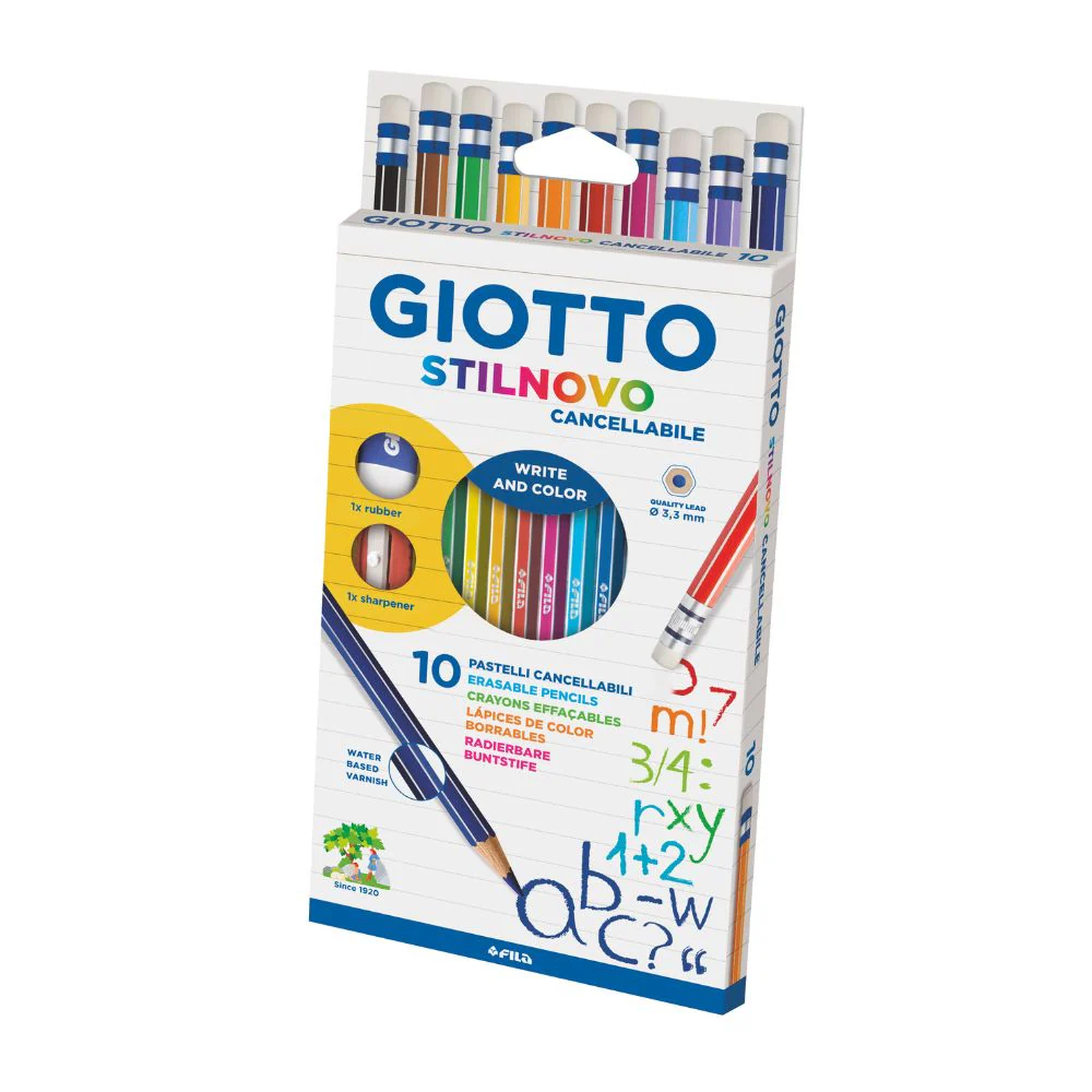 Giotto Stilnovo Erasable Colouring Pencil 10pcs + Sharpener + Eraser Set