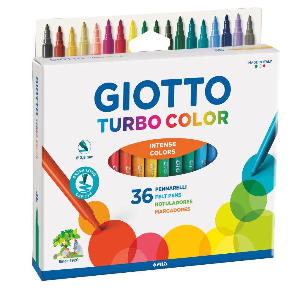 Giotto Turbo Color Felt Tip Pen – 36 Washable Fine-Tip Pens for Kids