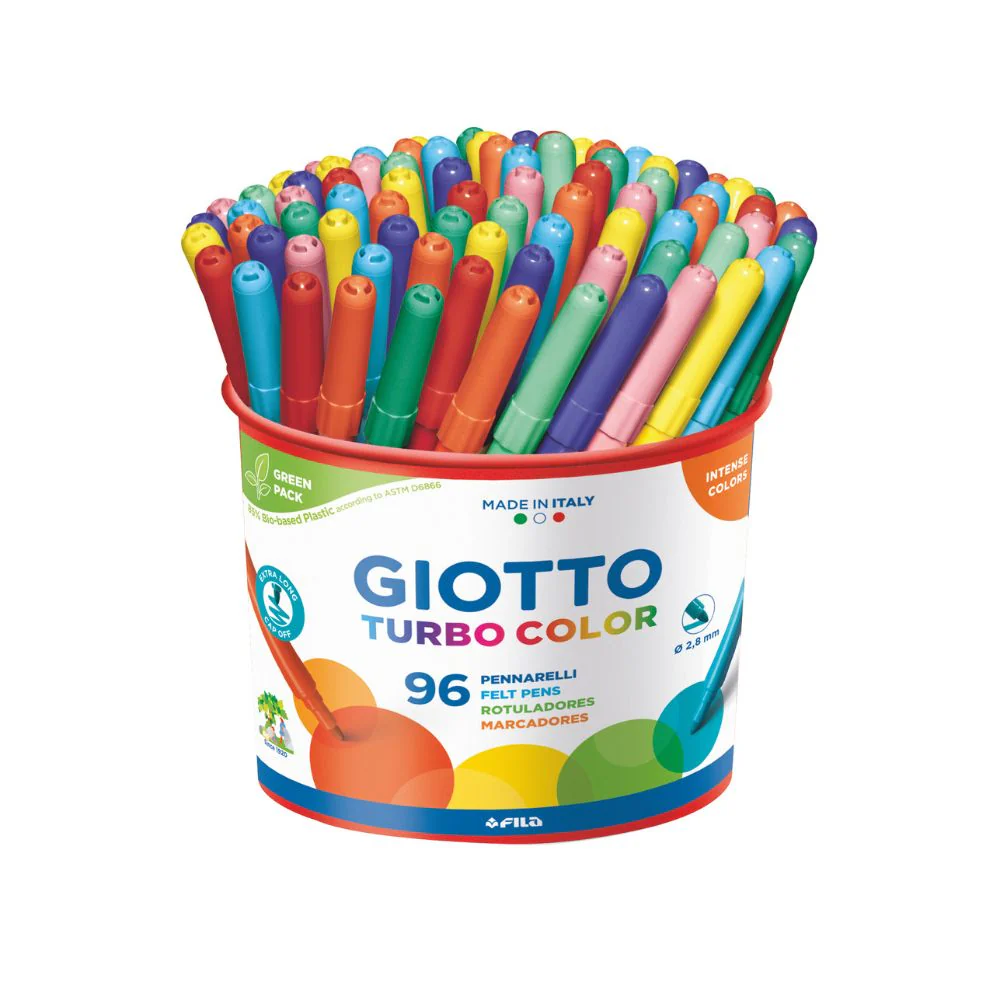 Giotto Turbo Color Felt Tip Pen – 96‑Piece Pot – Vibrant, Washable Colour for Kids