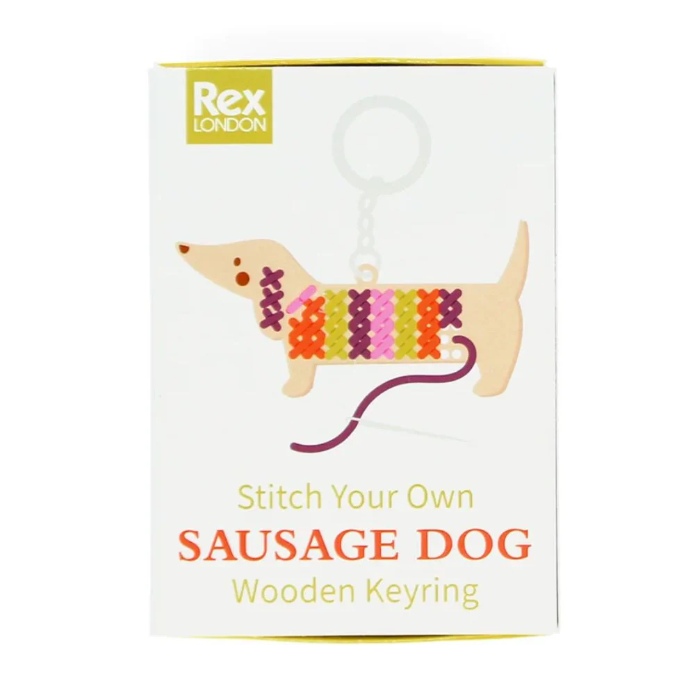 Rex London - Stitch Your Own Wooden Keyring - Sausage Dog